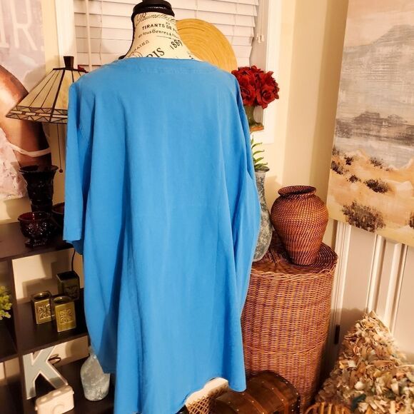 Vintage Woman Within Blue Relaxed Fit Short Sleeve Blouse Sz 4x - Picture 5 of 8